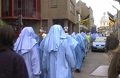 Note the black and gold banners