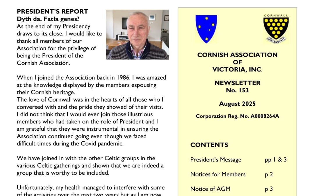 Cornish Association of Victoria August Newsletter