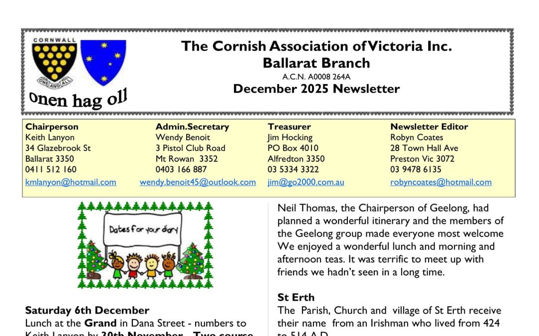 Latest Ballarat Cornish Newsletter
