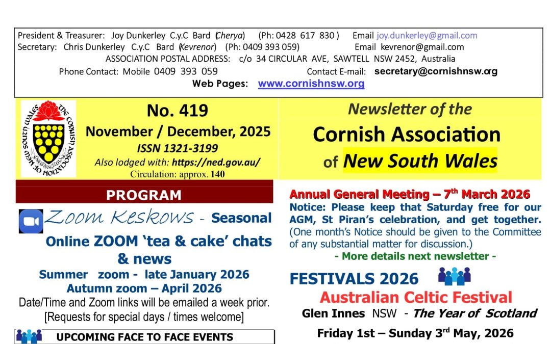 Latest Cornish Association of NSW Newsletter